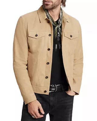 Buy Men's Suede Leather Trucker Jacket Light Tan Suede Leather Jacket Customise • 135.69£