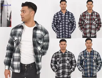 Buy Mens FUR Quilted FLEECE LINED Lumber Jackets Shirts Sherpa Flannel Warm Winter • 14.99£