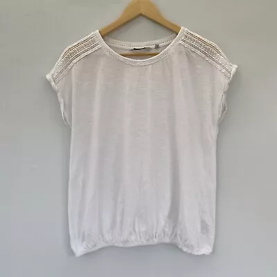 Buy NEXT Off White T Shirt UK 16 Loose With Elasticated Hem Lace Cut Out Detail • 9.95£