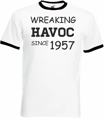 Buy 66th Birthday Gifts Presents Year 1957 Unisex Ringer T-Shirt Wreaking Havoc • 9.99£