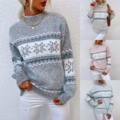 Buy Ladies Chunky Knitted Christmas Snowflake Jumper Pullover XMAS Sweater Tops SIZE • 11.89£