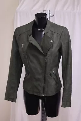 Buy Ladies ONLY Ava Faux Leather Biker Jacker Olive UK Size 12 - BNWT - CG K28 • 7.99£