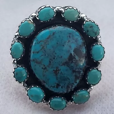 Buy Sterling Silver 925 Solid Back Large Chunky Kingman Turquoise Cluster Ring Sz8.5 • 288.22£