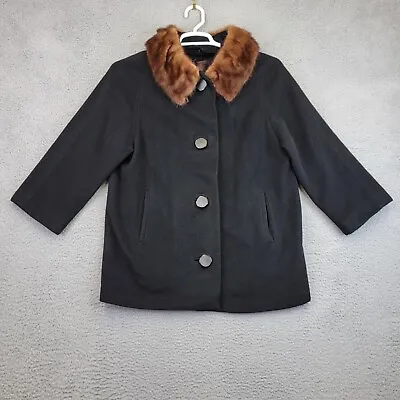 Buy Vtg Cashmere Jacket Womens M / L Black Mink Fur Collar MCM 60s 70s Pin Up Coat • 32.39£