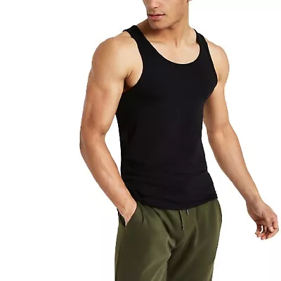 Buy Mens Vest Muscle Fit Crew Vest Tank Top T Shirt 100% Cotton Gym Tummy Control • 9.99£