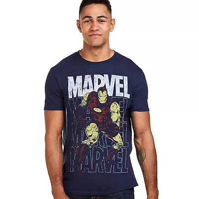 Buy Iron Man Mens T-shirt Repeat Navy S-XXL Marvel Avengers Official • 11.99£