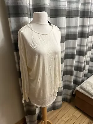 Buy Select Ivory Long Sleeve T Shirt / Blouse With Pearl Shoulder Detail Uk XL • 10£