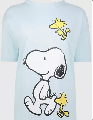 Buy Cute Peanuts Snoopy &Woodstock Blue Short Sleeve Top Size 12 BNWT 100% Loose Fit • 9.50£