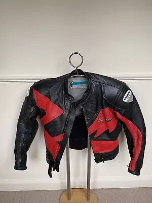 Buy Vintage Men's Lookwell Leather Motorcycle Jacket Black Red UK Size L 42  Racing • 64.99£