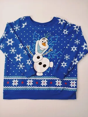 Buy Disney Olaf Pullover Sweater Sz XL / XG (15-17)  Frozen Snowflake Blue Crew Neck • 15.79£