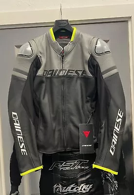 Buy Dainese Agile Motorcycle Leather Jacket Fluo Yellow/Grey/Black EU52/UK42 • 250£