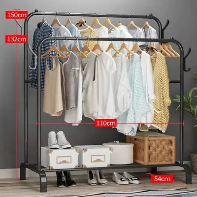 Buy Heavy Duty Double Clothes Rail Hanging Rack Garment Display Stand Storage Shelf • 18.99£