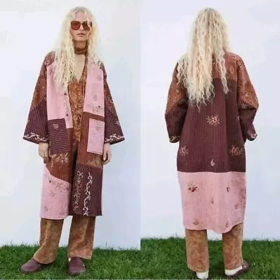 Buy Zara Floral Embroidered Patchwork Quilted Oversized Kimono Duster Jacket Sz M/L • 79.99£
