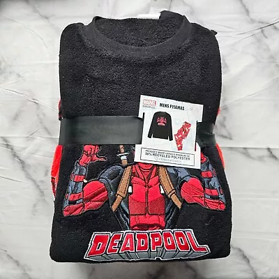 Buy Men's Marvel Deadpool Pyjama Set Polyester Fleece Black Red PJ Primark Medium • 20£