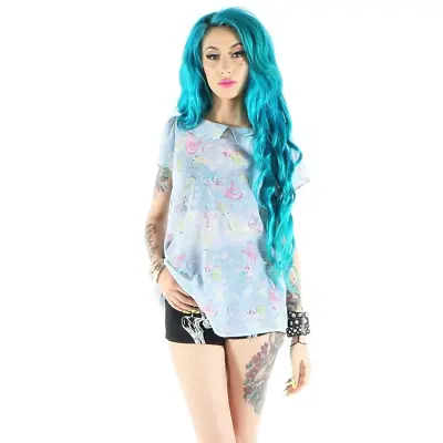 Buy Lollipop Lorelei Light Blue Blouse Womens Alternative Tattoo Clothing • 25.26£