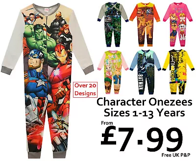 Buy Character 1onesie Fleece All In One Boys Girls Ex Uk Store 1-13y Warm Pyjamas • 5.99£