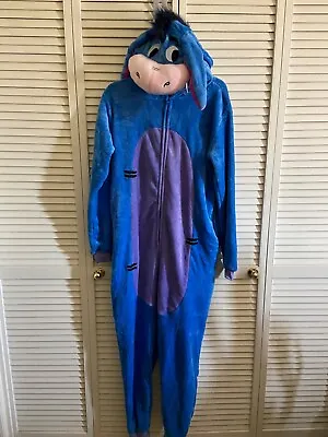 Buy Disney Eeyore One Piece Plush Pajama Women Medium  Blue Front Zip Hooded • 28.95£
