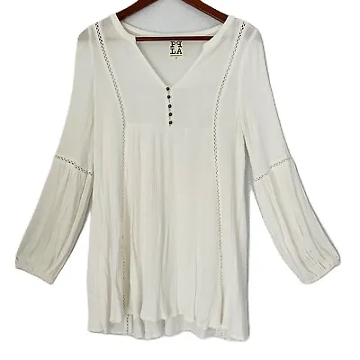 Buy PPLA Clothing Tunic Women Size Small Ivory Crepe Lace Button Detail Peasant Boho • 18.90£
