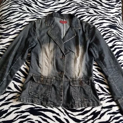 Buy Vintage Y2K Denim Jacket Blazer Two Tone Grey Distressed 2000s Grunge Size 12 • 24.99£