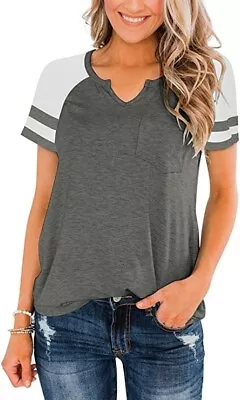 Buy Womens V Neck Short Sleeve T Shirts -Workout Shirts Cute Summer Tops With Pocket • 17.99£