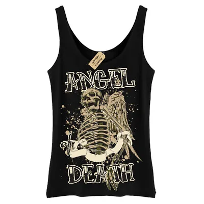Buy Angel Of Death T-Shirt Skeleton Gothic Skull Skeleton Rock Vest Womens • 11.95£