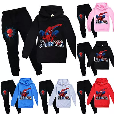 Buy Kids Spider-Man Print Hoodies Pants Tracksuit Sets Sweatshirt Tops Outfit Set • 19.24£
