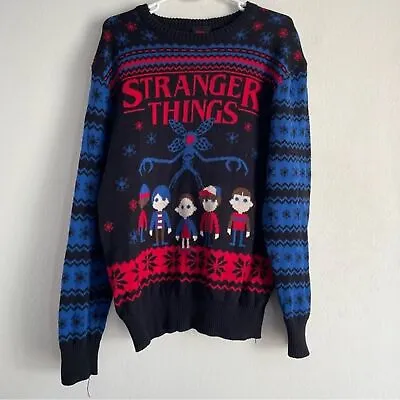Buy Stranger Things Netflix Ugly Christmas Sweater In Black Blue And Red • 24.13£