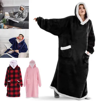 Buy Extra Long Hoodies Blanket Oversized Hooded Sweatshirt Sherpa Fleece Men Women • 16.95£