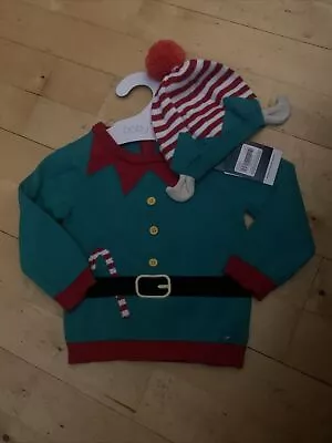Buy Bnwt Unisex Christmas Elf  Jumper With Elf Hat By Tu Baby Age  6-9 Months Rrp £9 • 4.50£