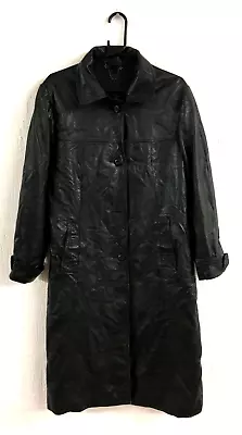 Buy Vintage 80s 90s Black Real Leather Mid Length Smart Casual Coat Jacket Size 14 • 19.95£