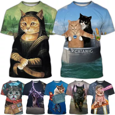 Buy New Creative 3D Printing Animal T-shirt Cute Cat T-shirt Unisex Round T-shirt • 10.79£