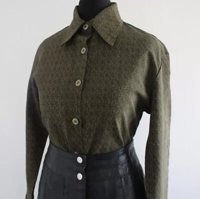 Buy Vintage 1970s Green Gold Shirt Chain Link Retro Casual Long Top 10 • 9.99£