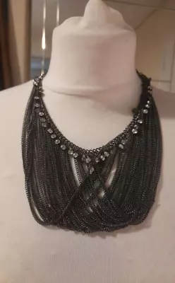 Buy Multi Strand Chain Necklace Grey Costume Jewellery Modernist Goth Waterfall • 12.99£