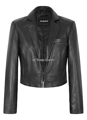Buy Ladies Elegant Look Real Leather Smart Blazer Shrug Bolero Short Body Jacket • 99.99£