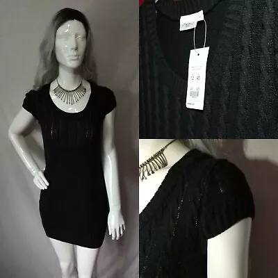 Buy BNWT New Look Black Knitted Bodycon Hugging Smart Sexy Jumper Dress + Pockets 12 • 16.95£