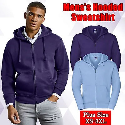 Buy Mens Zipped Hooded Sweatshirt Plain Zip Up Hoodie Cotton Rich Plus Size XS-XXXL • 10.49£
