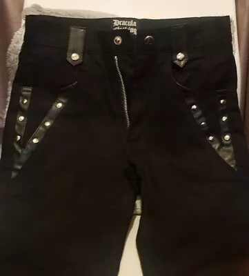 Buy Size 28 Punk Jeans Pants Dracular Clothing Black Lace Up Studded Leather Detail • 24.99£