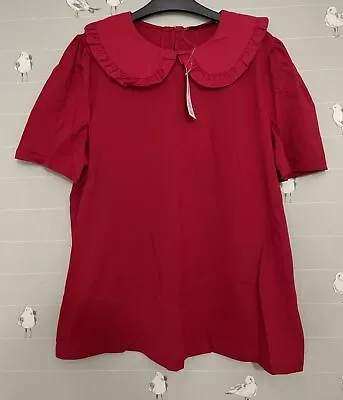 Buy BNWT Size 16 Ladies George Peter Pan Collar Cotton Letterbox Red Top T-Shirt New • 14£