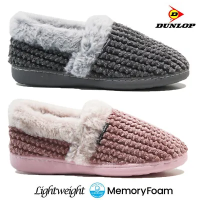Buy Ladies Dunlop Memory Foam Slippers Winter Warm Comfort Slip On Mules Shoes Size • 11.95£