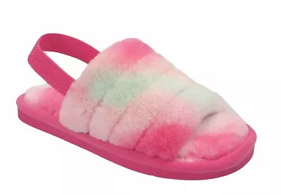 Buy Ladies Slippers Girls Fluffy Mules Furry Open Toe Rainbow Fur Shoes Sandals Size • 8.54£