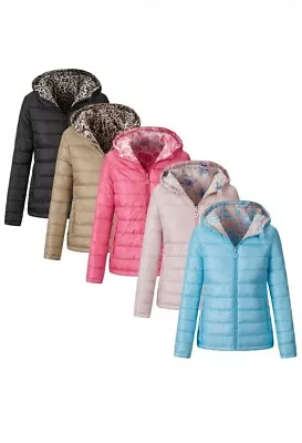 Buy New Women's Ladies Warm  Reversible  Quilted Padded Hooded  Puffer  Jacket • 17.98£