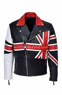 Buy BRANDO Union Jack Men's Biker Jacket Biker Black | Flagged REAL HIDE LEATHER MBF • 99£