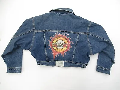 Buy Denim Jacket Womens Size L - XL Cropped Fit Guns N Roses Logo Heat Transfer • 45.86£