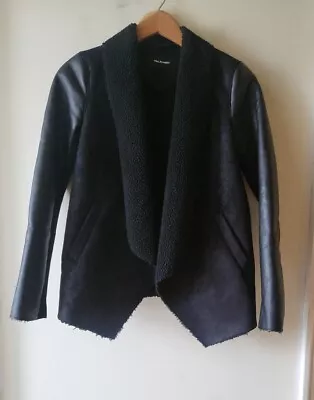 Buy The Kooples Black Faux Vegan Suede/leather/sheepskin Open Short Jacket Xxs • 15£