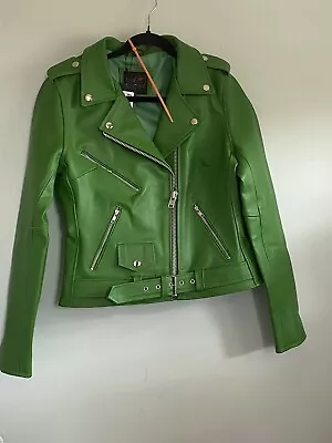 Buy BNWT BOUTIQUE ENGLAND Ladies Lime Biker Style Slim Fit Leather Jacket UK12 • 45£