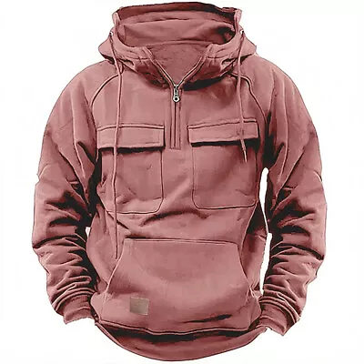 Buy Mens Cargo Combat Hoodie Long Sleeve Half Zip Sport Army Tactical Sweatshirt Top • 22.57£