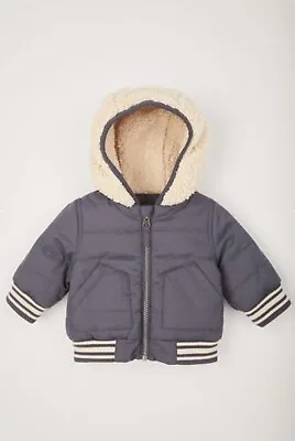 Buy Nutmeg Baby Cosy Padded Sherpa Hooded Padded Bomber Jacket Size 3/6 Months BNWT • 6.75£
