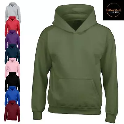 Buy Kids Urban Road Heavy Blend Plain Hoody Hooded Sweatshirt Top For Boys & Girls • 9.95£
