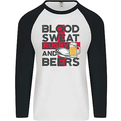 Buy Blood Sweat Rugby And Beers England Funny Mens L/S Baseball T-Shirt • 9.99£