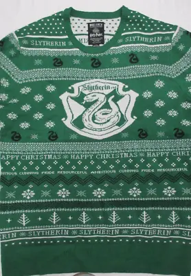 Buy Harry Potter - Slytherin White Crest Winter Christmas Sweater (Green) Size: XL • 33.07£